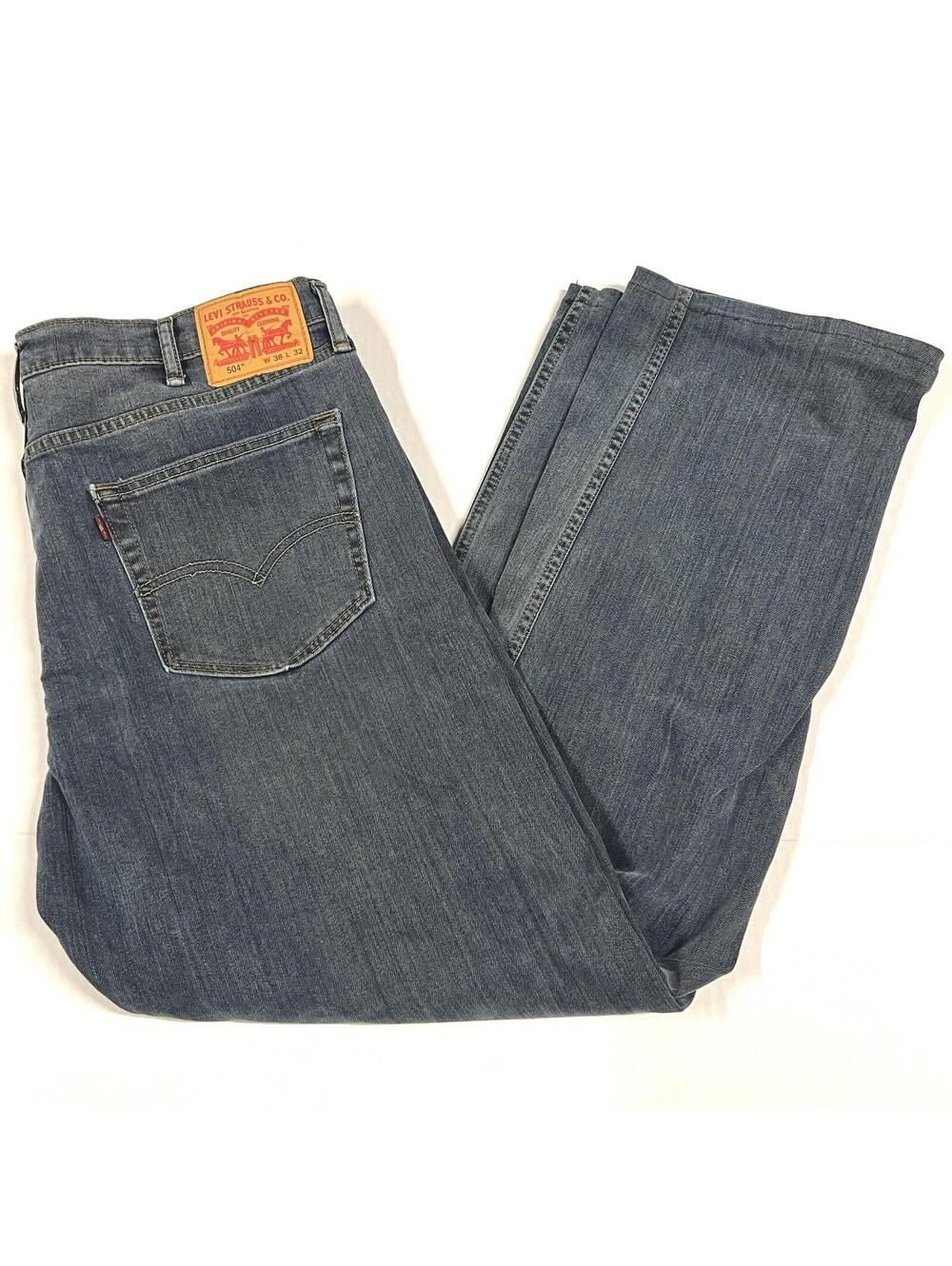 Levi's 504 Jeans Mens Tagged 38x32 Hemmed 38x29 Blue Gray Denim Washout